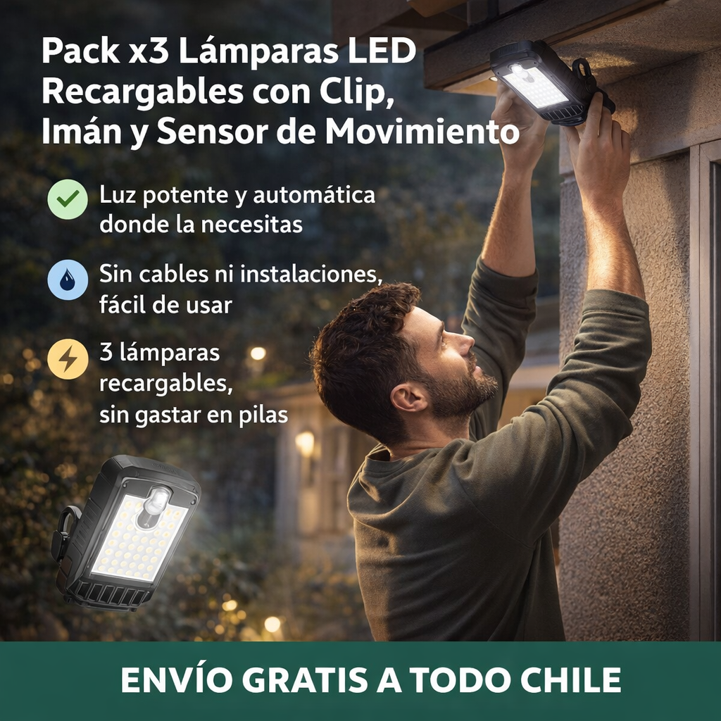 3X1 Lámparas LED con Clip - ilumina cualquier rincón de tu casa