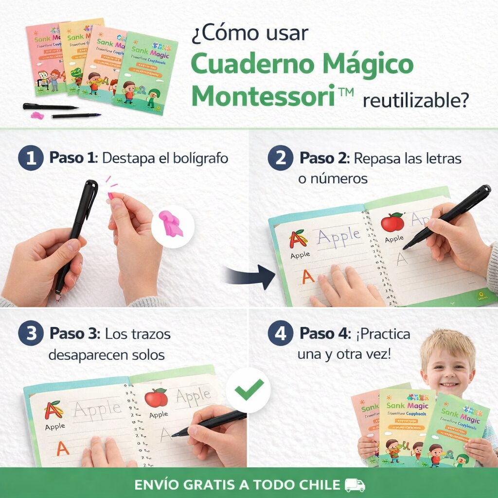 LetraKids™ – Caligrafía en inglés reutilizable para niños + Envio Gratis