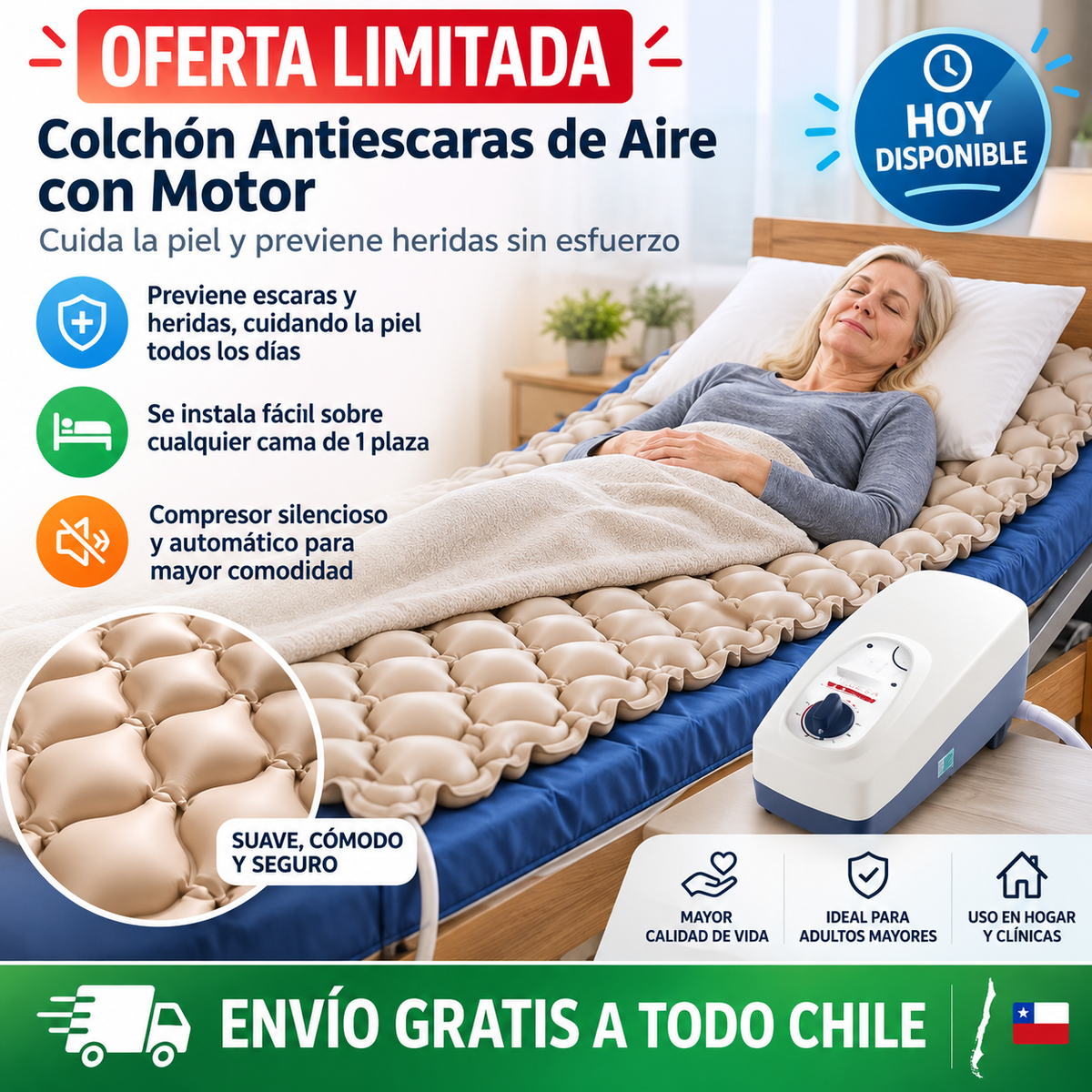Colchón Antiescaras de Aire con Motor – Cuida la piel y previene heridas sin esfuerzo