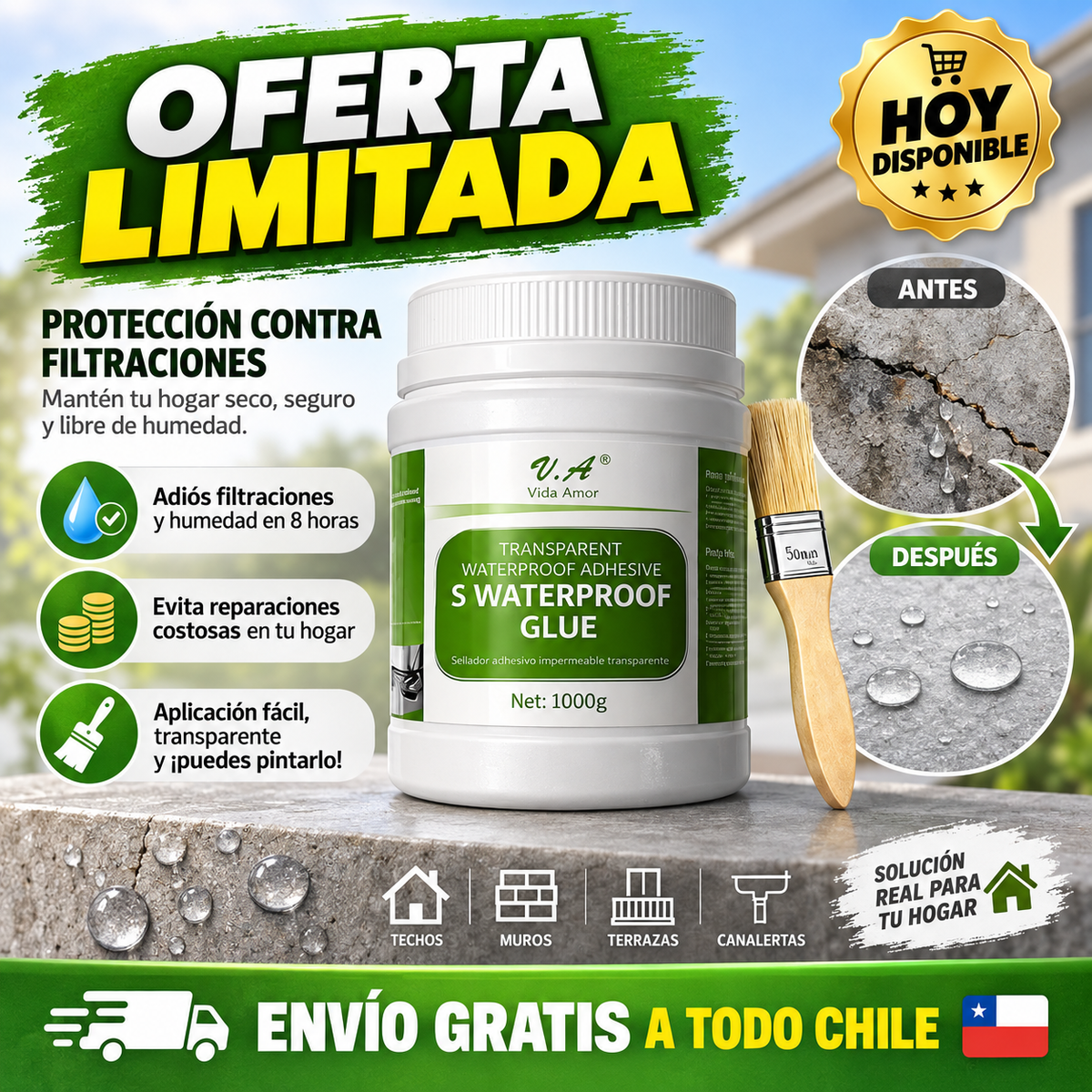SELLADOR IMPERMEEBLE + BROCHA GRATIS DILE ADIOS A LAS GOTERAS