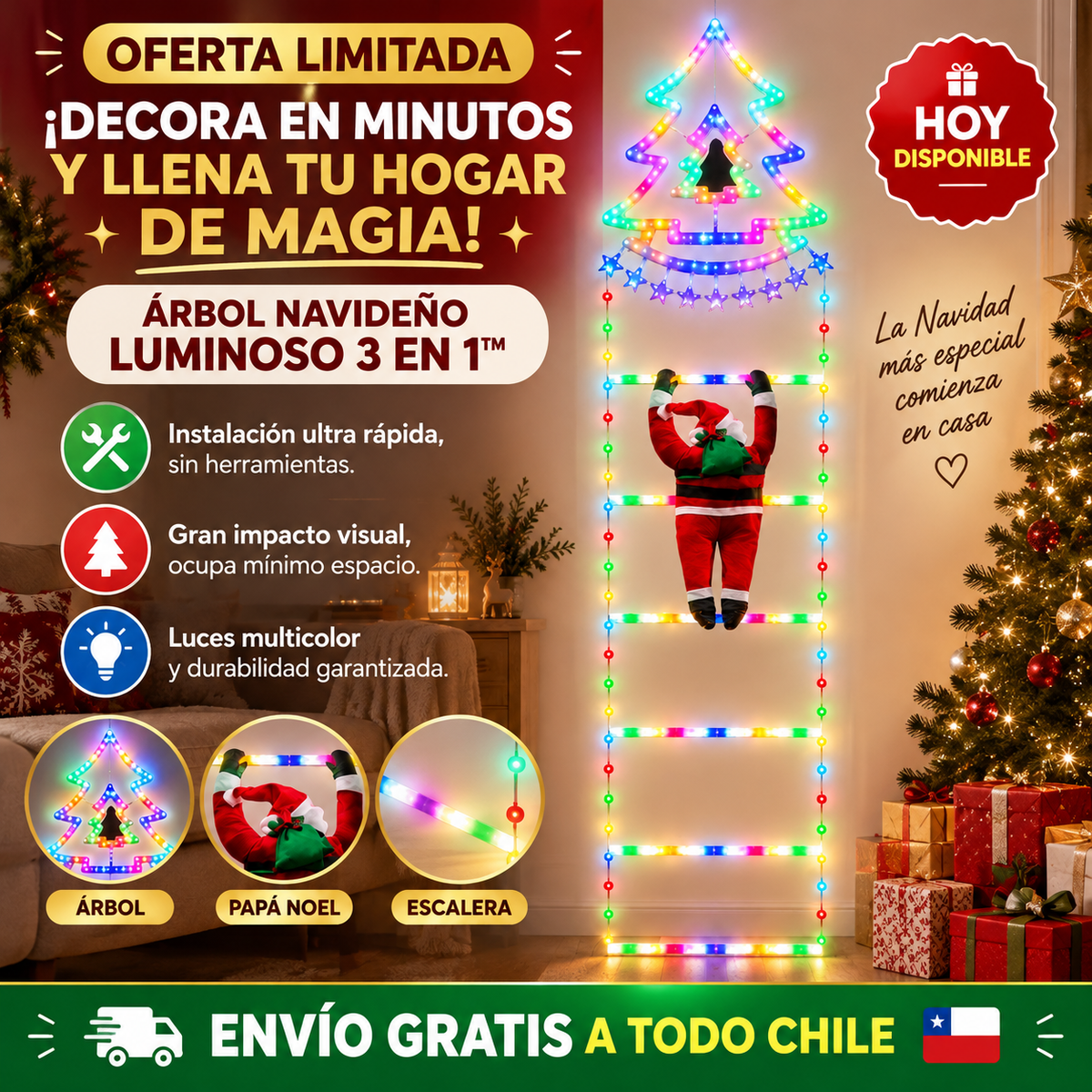 ¡DECORA EN MINUTOS Y LLENA TU HOGAR DE MAGIA! ÁRBOL NAVIDEÑO LUMINOSO 3 EN 1™