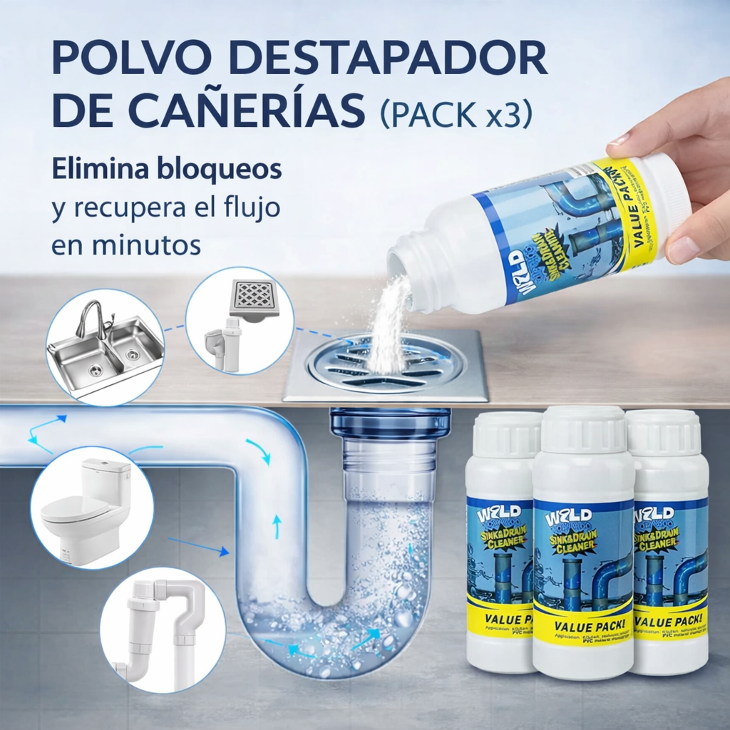 POLVO DESTAPADOR DE CAÑERÍAS (PACK x3)