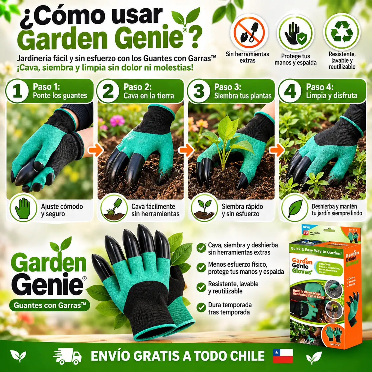 Jardinería fácil con los Guantes con Garras™ – Cava, siembra y limpia con mayor comodidad