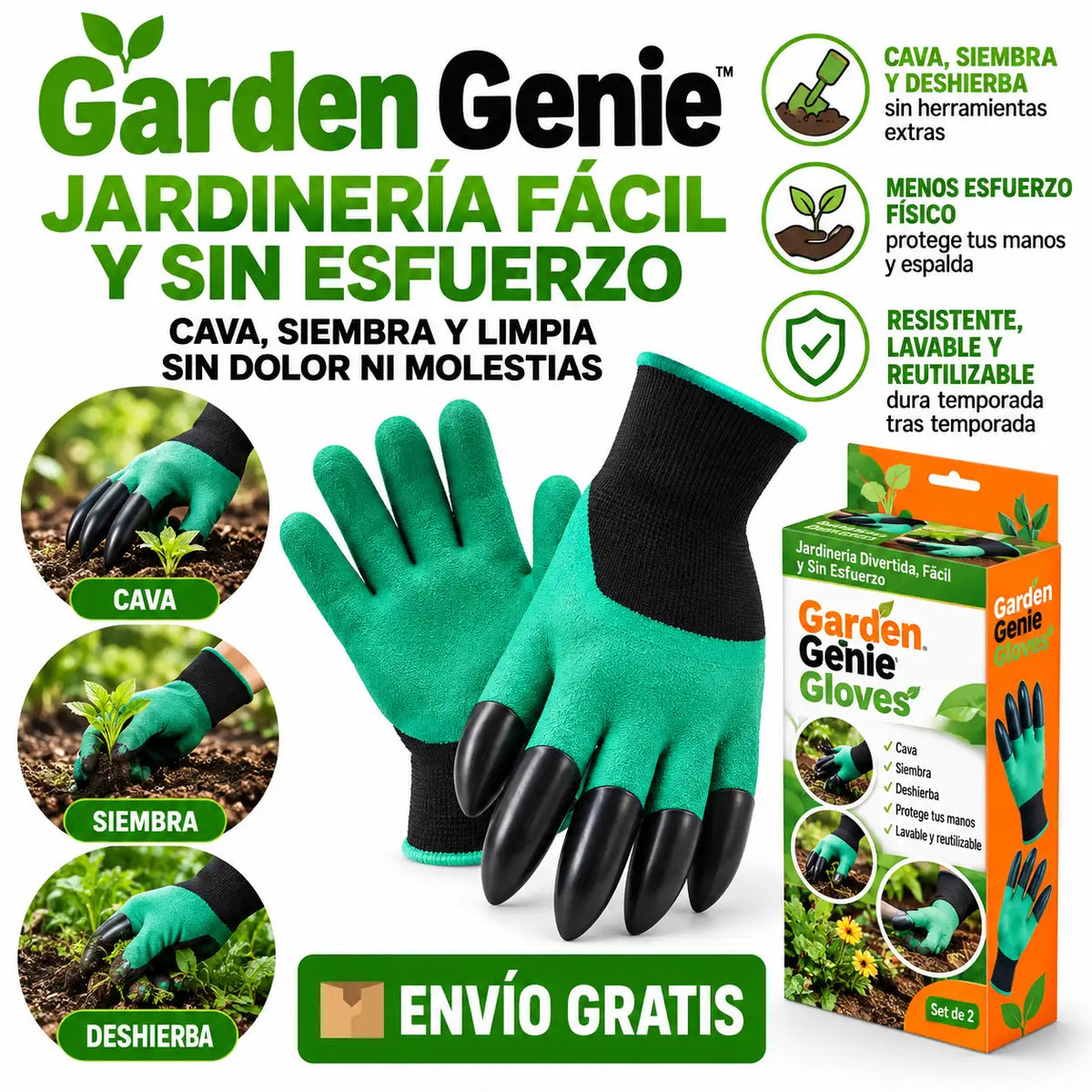 Jardinería fácil con los Guantes con Garras™ – Cava, siembra y limpia con mayor comodidad