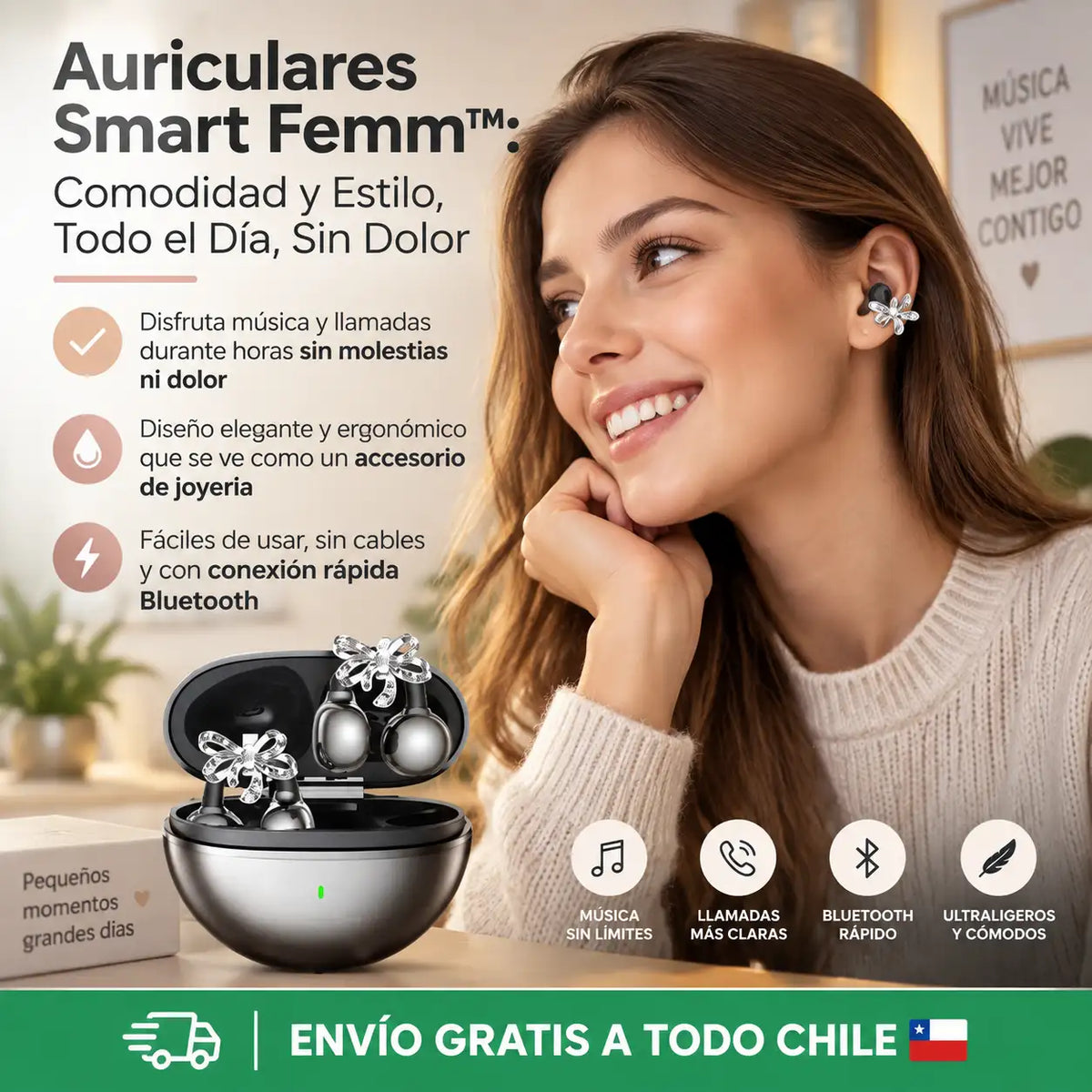 Auriculares Smart Femm™: Comodidad y Estilo, Todo el Día, Sin Dolor