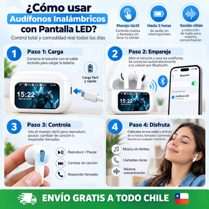 ✨ Audífonos Inalámbricos con Pantalla LED – Control total y comodidad real todos los días