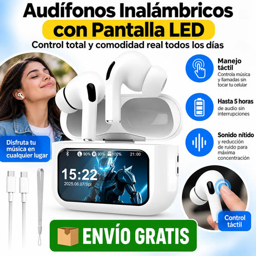 ✨ Audífonos Inalámbricos con Pantalla LED – Control total y comodidad real todos los días