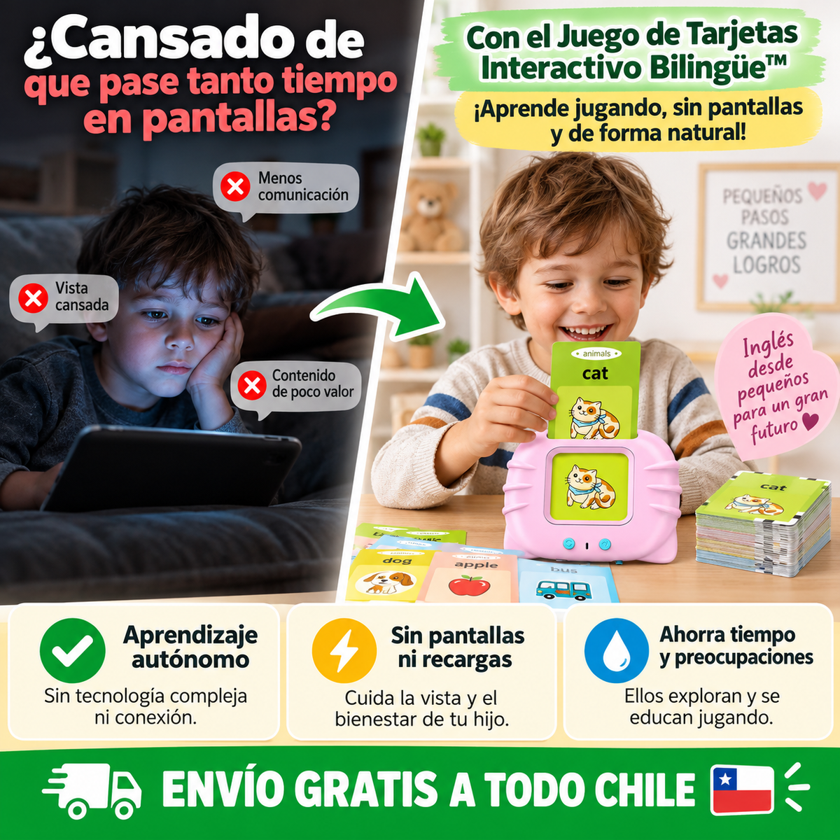 Juego de Tarjetas Interactivas Bilingüe™: Aprendizaje Real Sin Pantallas ni Esfuerzo