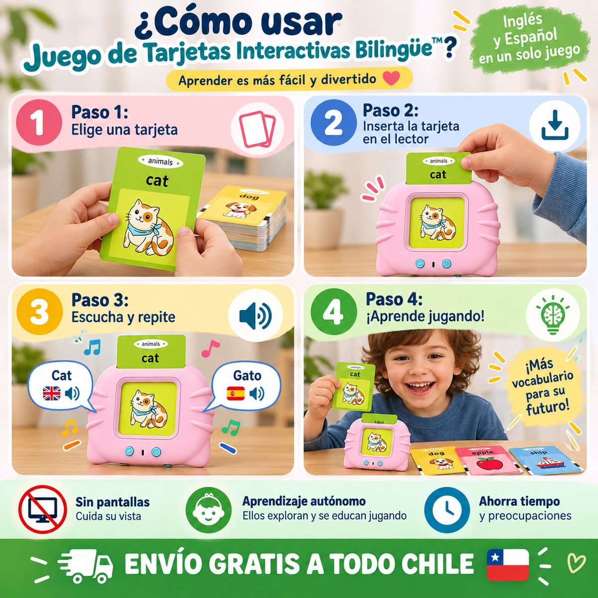 Juego de Tarjetas Interactivas Bilingüe™: Aprendizaje Real Sin Pantallas ni Esfuerzo
