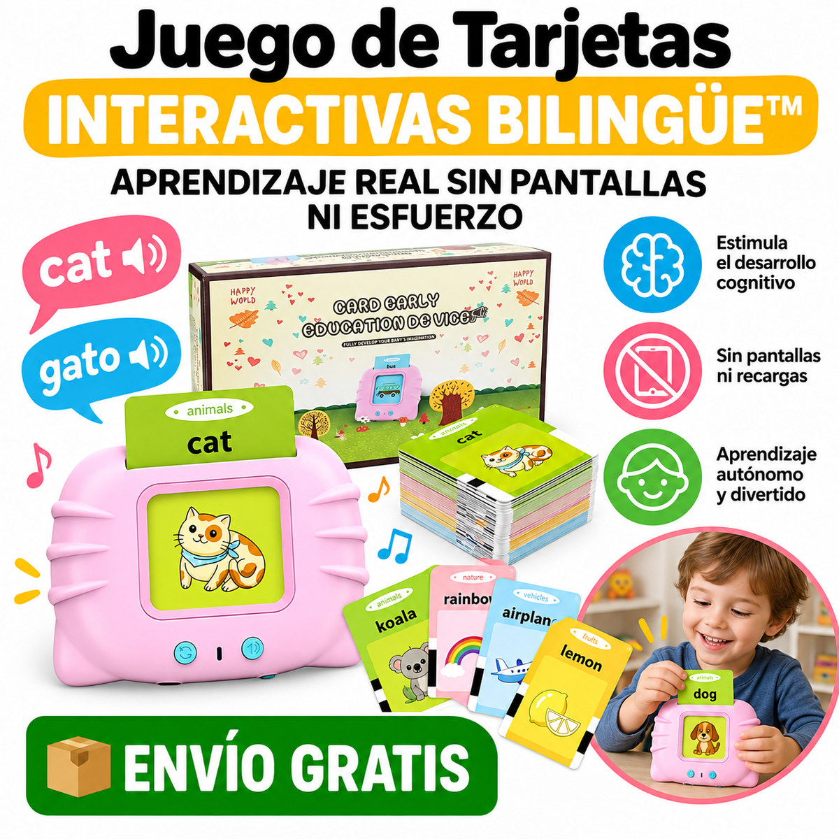 Juego de Tarjetas Interactivas Bilingüe™: Aprendizaje Real Sin Pantallas ni Esfuerzo