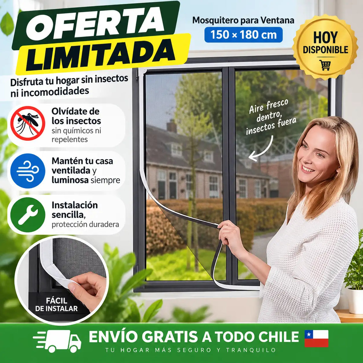 🏠 Mosquitero para Ventana 150 × 180 cm | Disfruta tu hogar sin insectos ni incomodidades