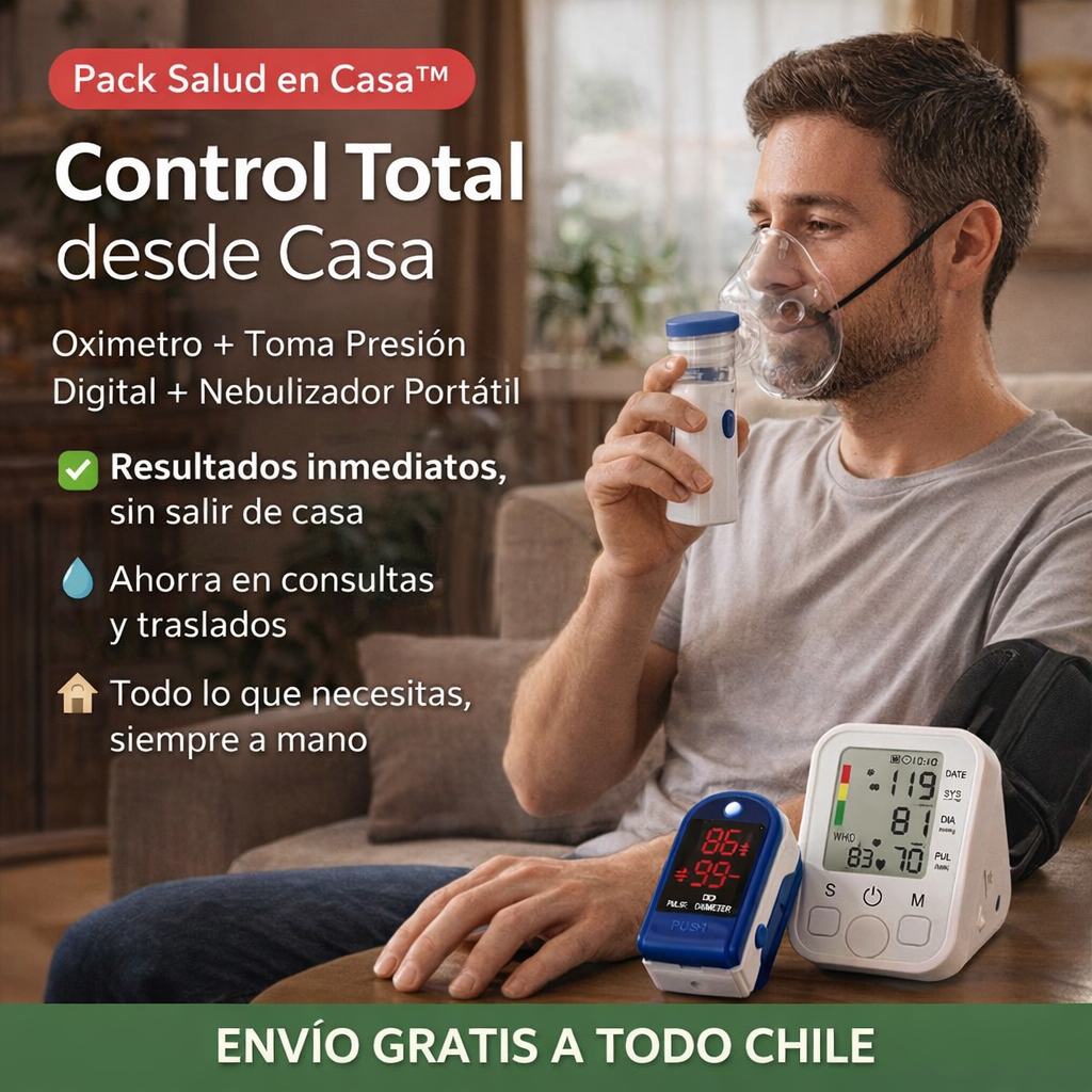 Pack Salud en Casa™ - Control Total: Oxímetro + Toma Presión Digital + Nebulizador Portátil