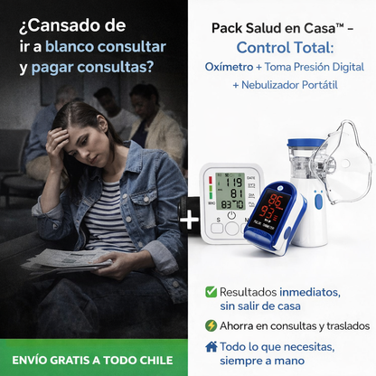 Pack Salud en Casa™ - Control Total: Oxímetro + Toma Presión Digital + Nebulizador Portátil