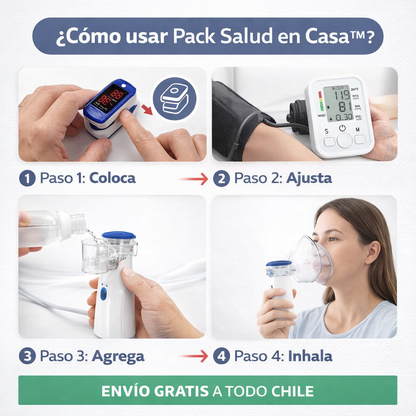 Pack Salud en Casa™ - Control Total: Oxímetro + Toma Presión Digital + Nebulizador Portátil