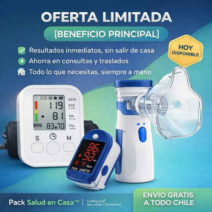 Pack Salud en Casa™ - Control Total: Oxímetro + Toma Presión Digital + Nebulizador Portátil