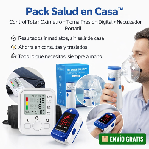 Pack Salud en Casa™ - Control Total: Oxímetro + Toma Presión Digital + Nebulizador Portátil