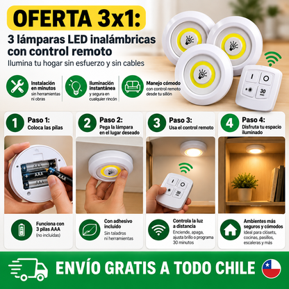 3 lámparas LED + Control Remoto