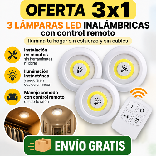 3 lámparas LED + Control Remoto