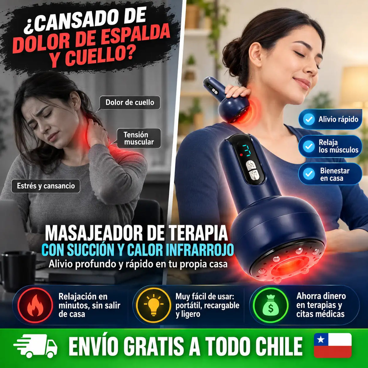 Masajeador con Succión y Calor Infrarrojo | Un momento de relajación en casa