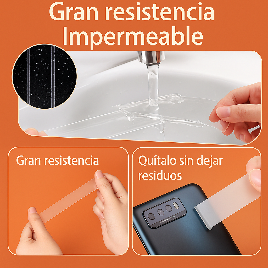 Cinta Doble Contacto Reutilizable™ – 2x1 Súper Adherente y Lavable