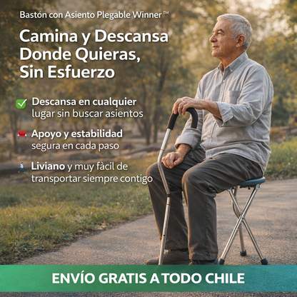 Bastón con Asiento Plegable Winner™ – Camina y Descansa Donde Quieras, Sin Esfuerzo