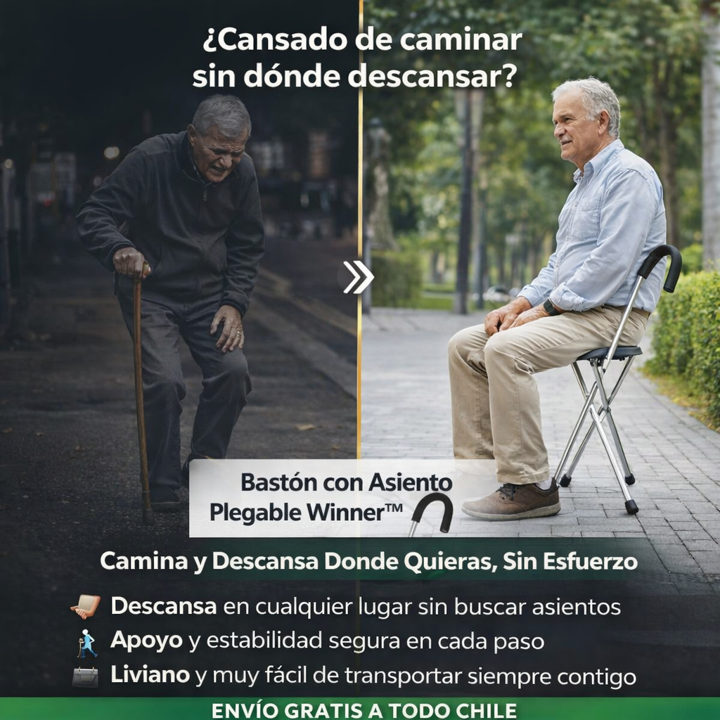 Bastón con Asiento Plegable Winner™ – Camina y Descansa Donde Quieras, Sin Esfuerzo