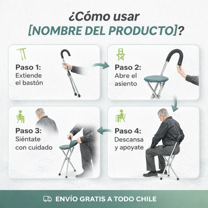 Bastón con Asiento Plegable Winner™ – Camina y Descansa Donde Quieras, Sin Esfuerzo