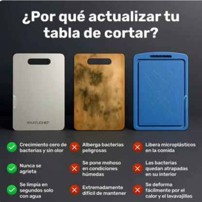 Tabla de Acero Inoxidable 20x30cm + Afilador de cuchillos GRATIS  – Cocina sin microplásticos ni bacterias ocultas