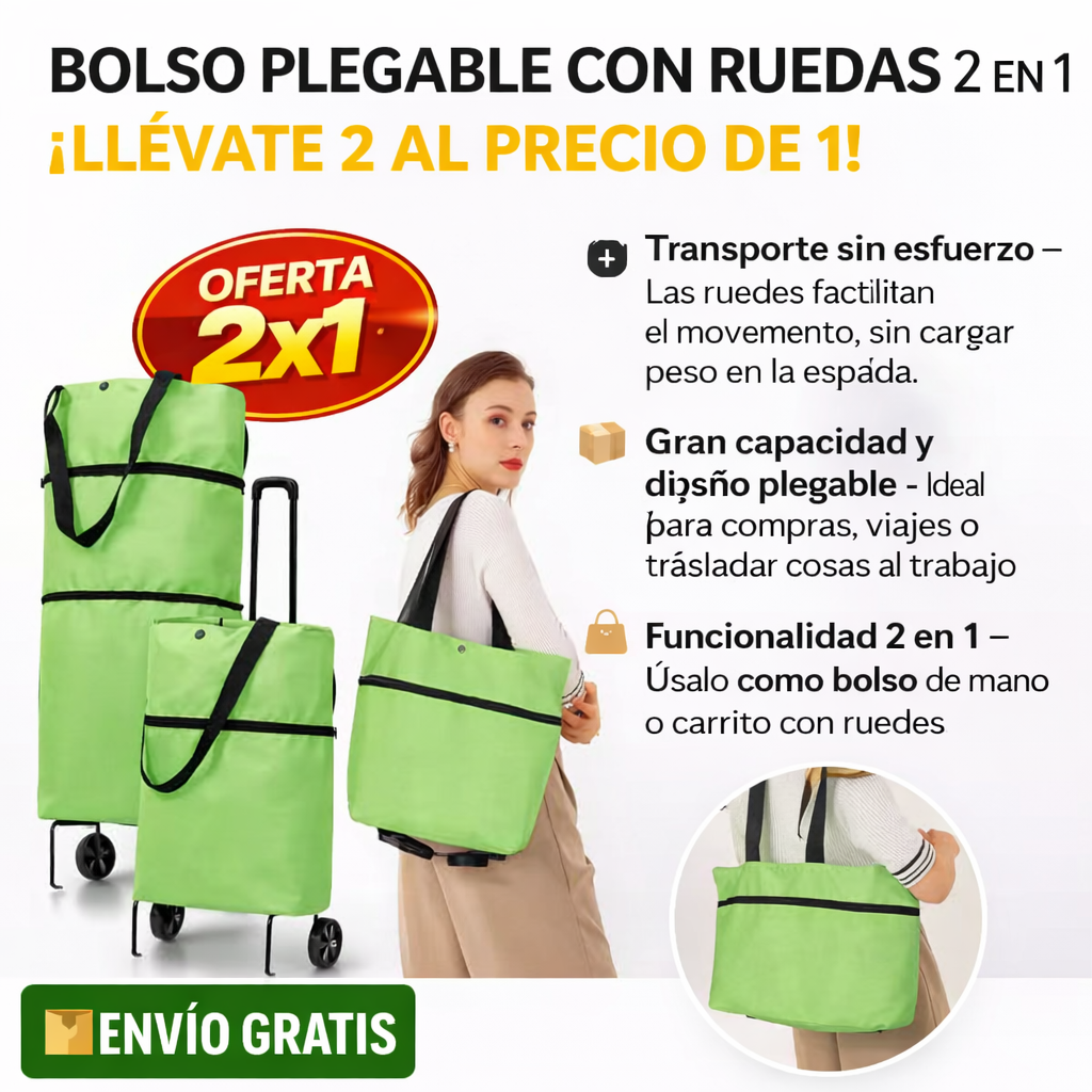 BOLSO PLEGABLE CON RUEDAS 2 EN 1 – ¡LLÉVATE 2 POR EL PRECIO DE 1!