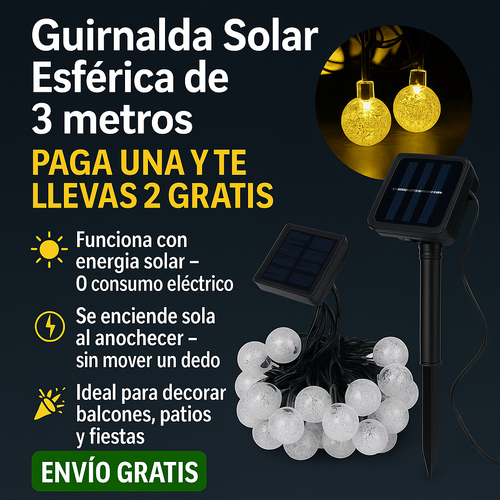 Guirnalda Solar Esférica de 3 metros PAGA UNA Y TE LLEVAS 2 GRATIS