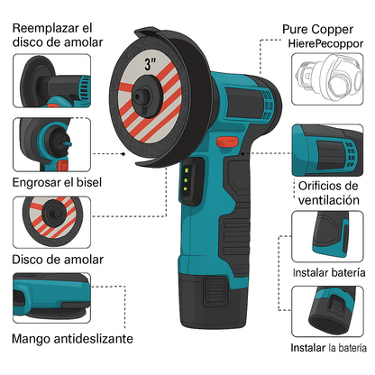 PowerGrind™ 12V – Amoladora Inalámbrica + 2 Baterías Gratis (30% OFF)