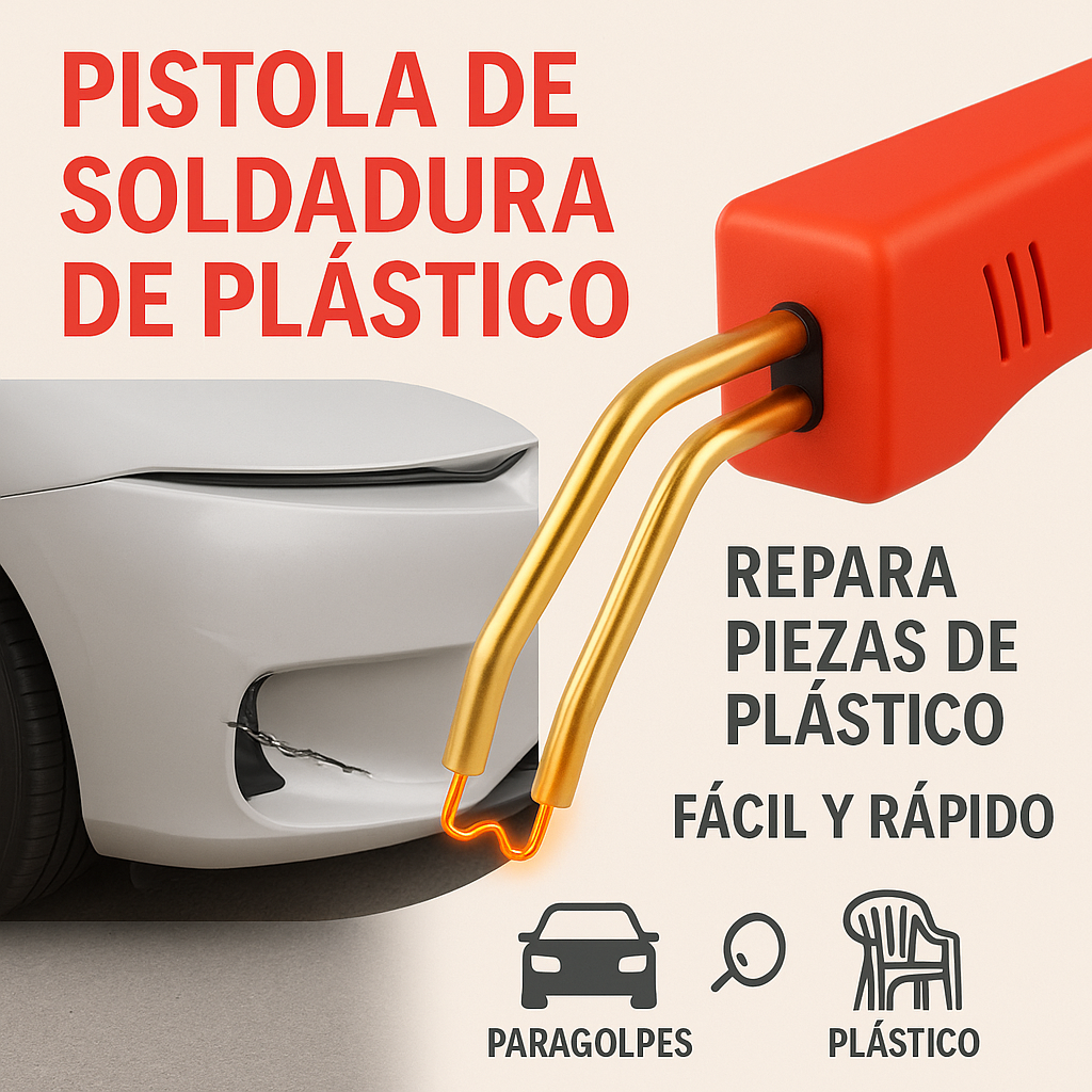 PlastiFix™ Pro – Pistola de Reparación de Plásticos + Kit Completo con 200 Grapas (30% OFF)
