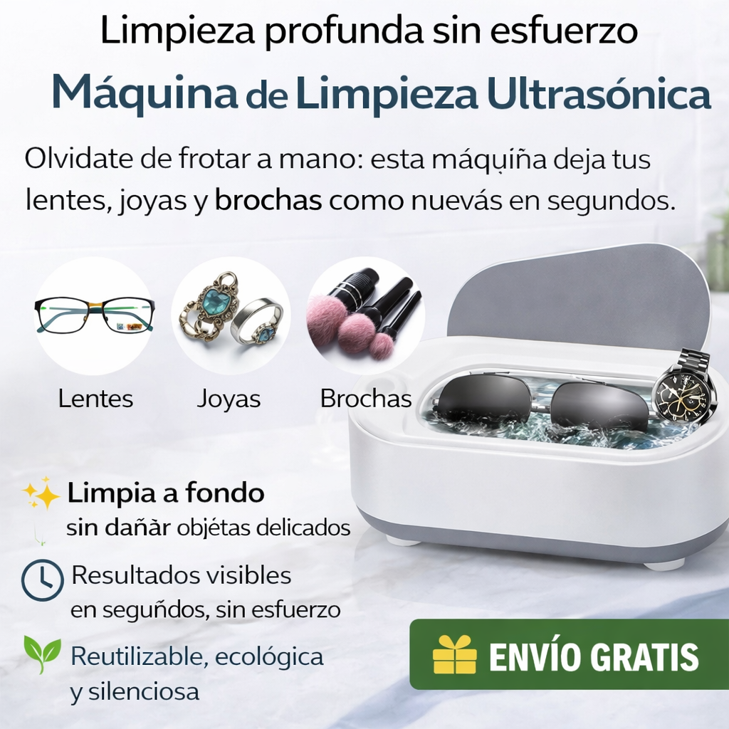 Máquina de Limpieza Ultrasónica - Lentes, joyas y brochas relucientes en segundos — sin frotar ni una sola vez.