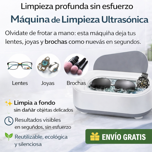 Máquina de Limpieza Ultrasónica - Lentes, joyas y brochas relucientes en segundos — sin frotar ni una sola vez.