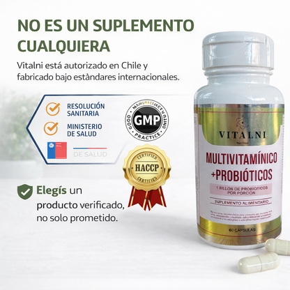 Multivitamínico + Probióticos Vitalni - No es uno más: está certificado, aprobado y diseñado para funcionar de verdad