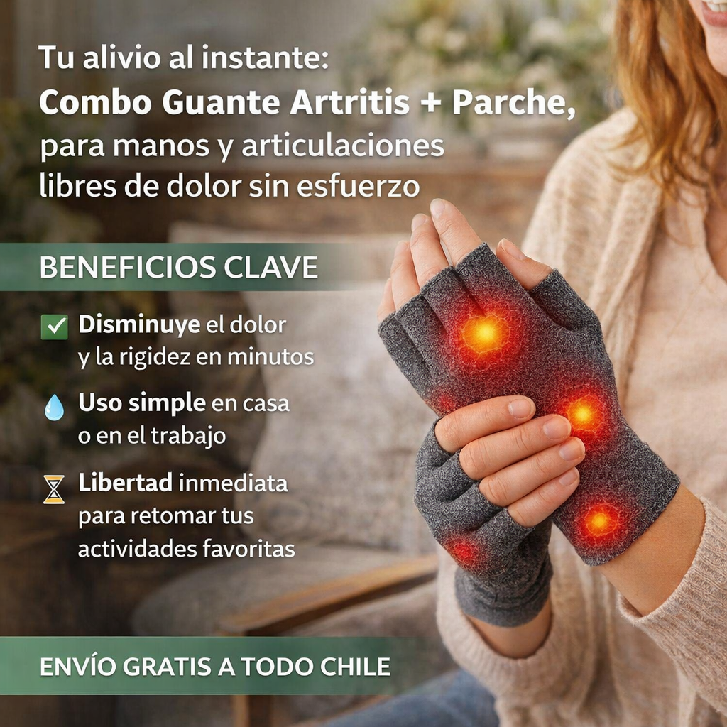 Combo Guante Artritis + Parche, para manos y articulaciones - Alivia el dolor