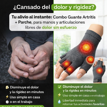 Combo Guante Artritis + Parche, para manos y articulaciones - Alivia el dolor