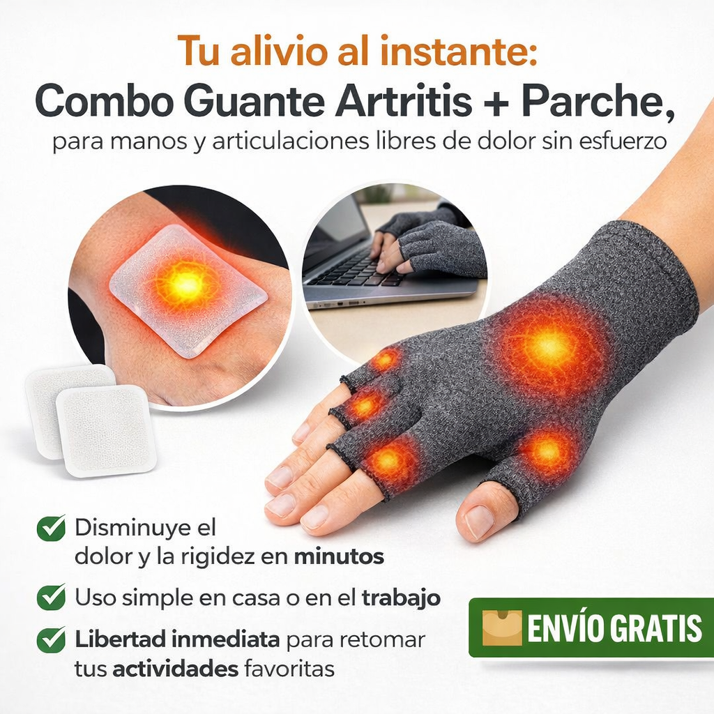 Combo Guante Artritis + Parche, para manos y articulaciones - Alivia el dolor