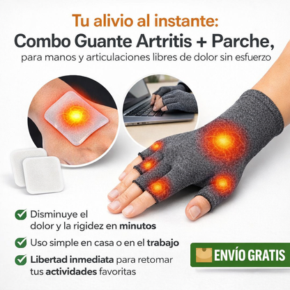 Combo Guante Artritis + Parche, para manos y articulaciones - Alivia el dolor