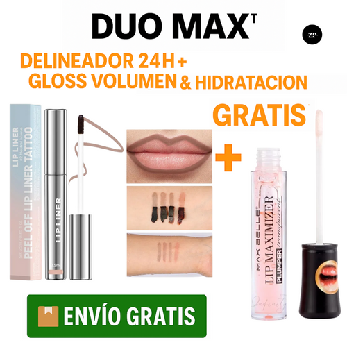 LIP DUO MAX™ 💋 Delineador 24H + Gloss Volumen & Hidratación ¡GRATIS!