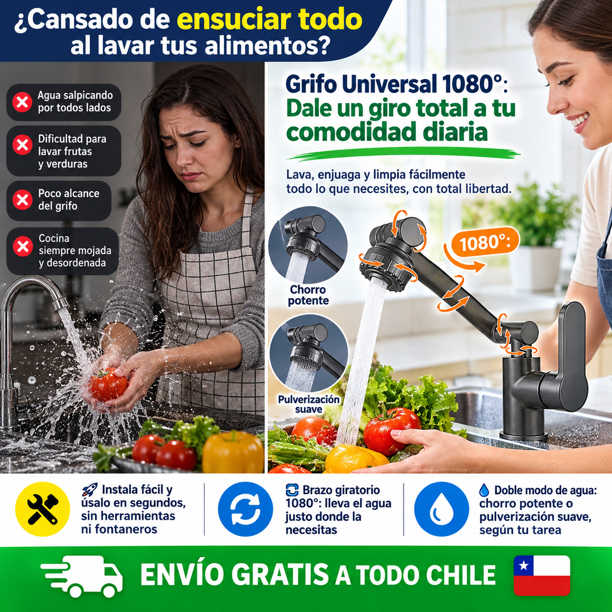Grifo Lavado Rotación 360 Multifuncional