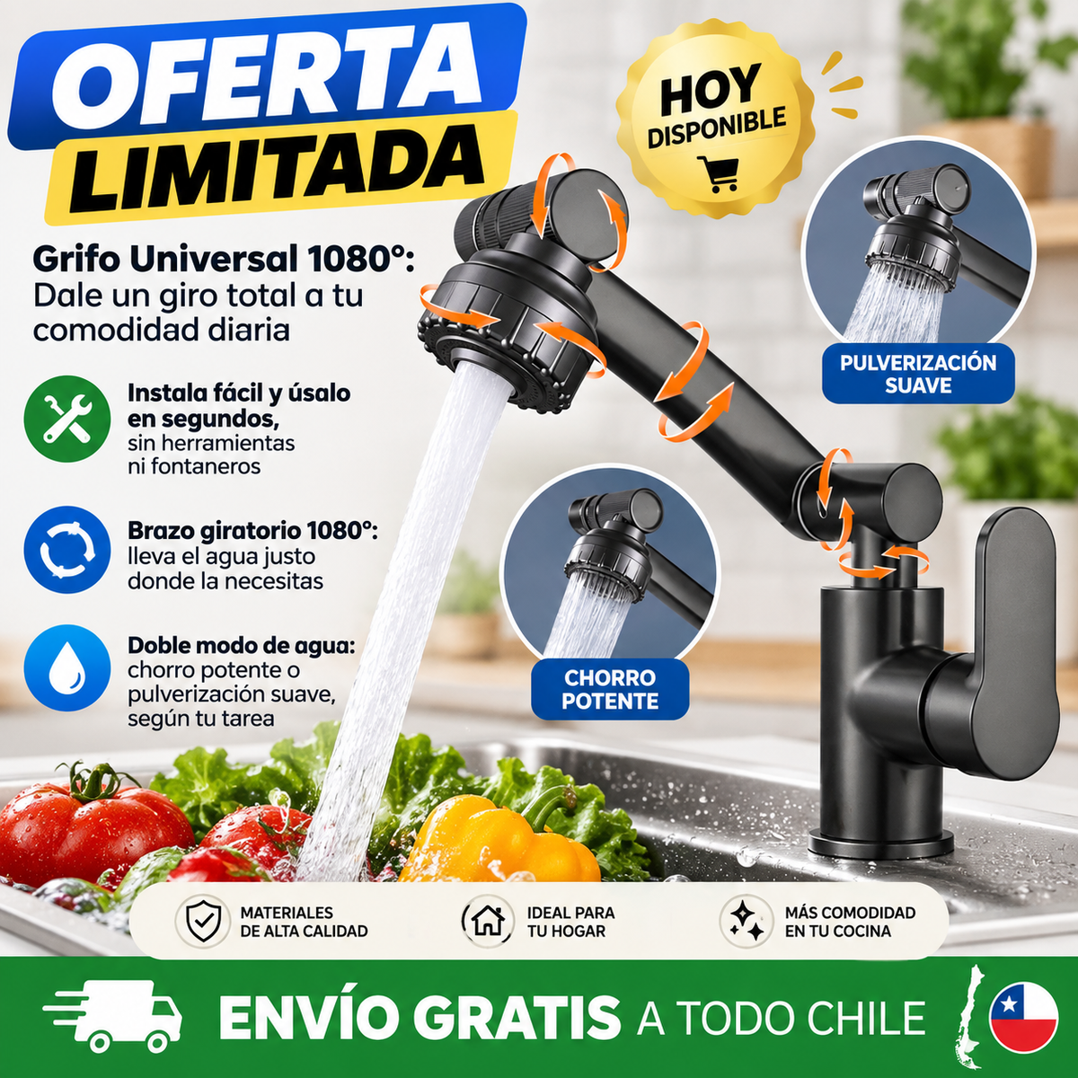Grifo Lavado Rotación 360 Multifuncional