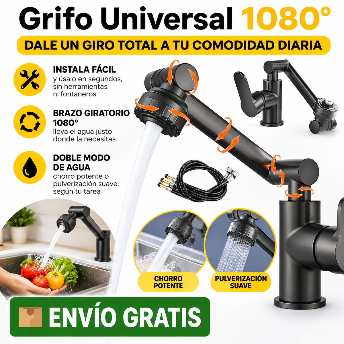 Grifo Lavado Rotación 360 Multifuncional