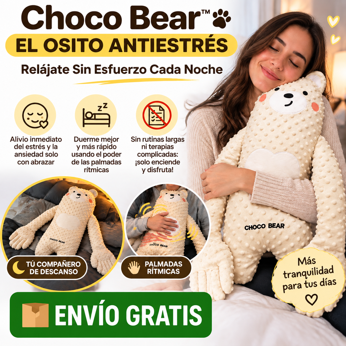 Relájate Sin Esfuerzo Cada Noche con Choco Bear™ – El Osito Antiestrés para todos