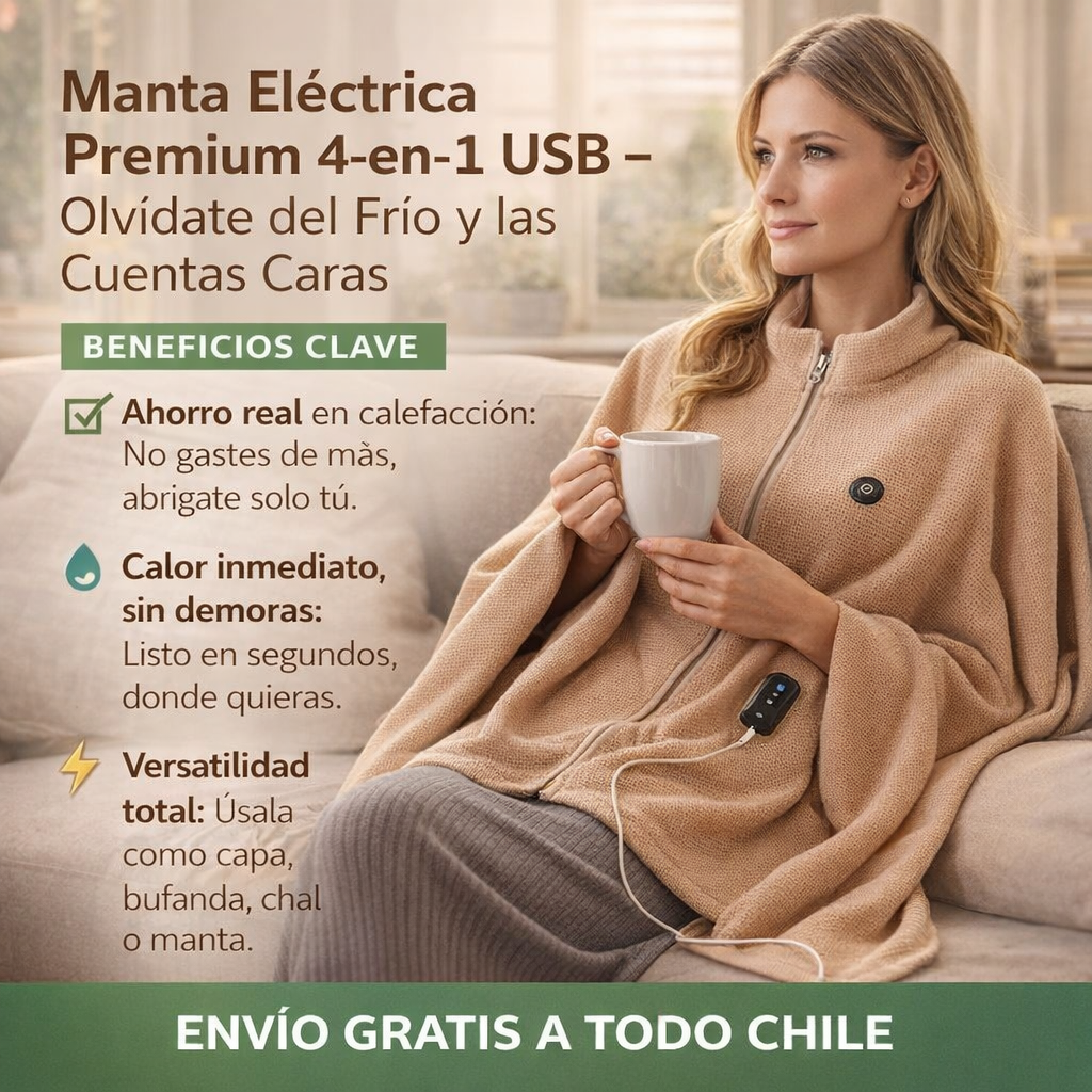 Manta Eléctrica Premium 4-en-1 USB – Olvídate del Frío y las Cuentas Caras