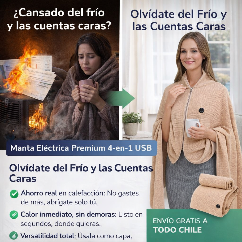 Manta Eléctrica Premium 4-en-1 USB – Olvídate del Frío y las Cuentas Caras