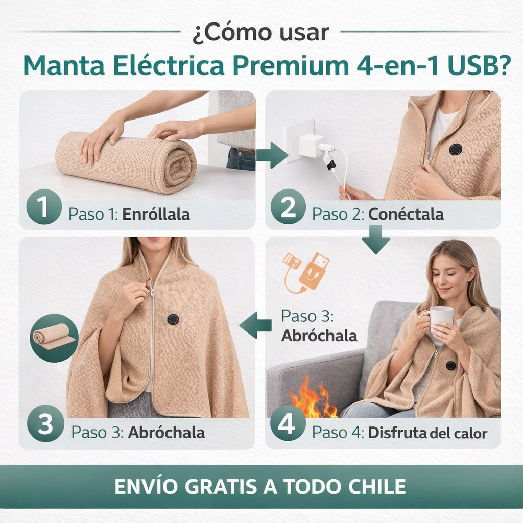 Manta Eléctrica Premium 4-en-1 USB – Olvídate del Frío y las Cuentas Caras