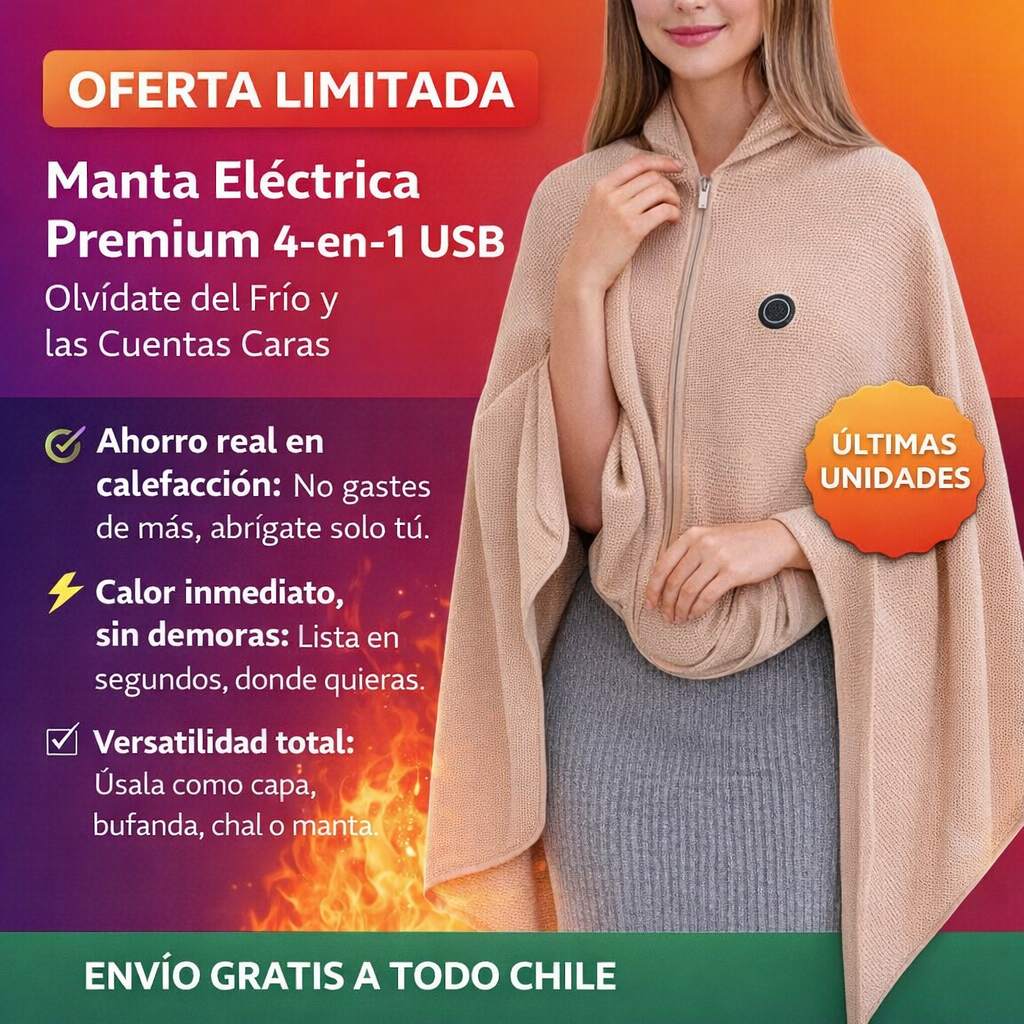 Manta Eléctrica Premium 4-en-1 USB – Olvídate del Frío y las Cuentas Caras