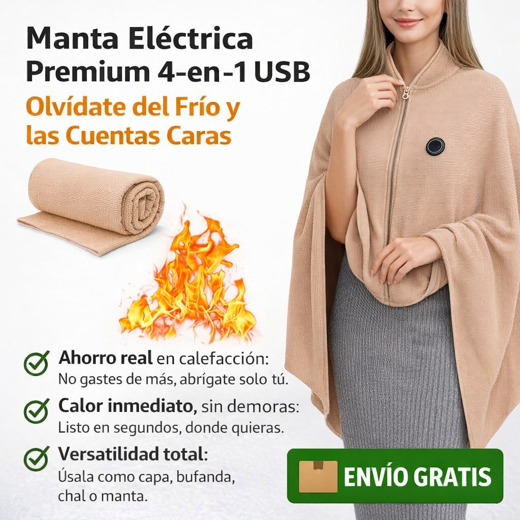 Manta Eléctrica Premium 4-en-1 USB – Olvídate del Frío y las Cuentas Caras
