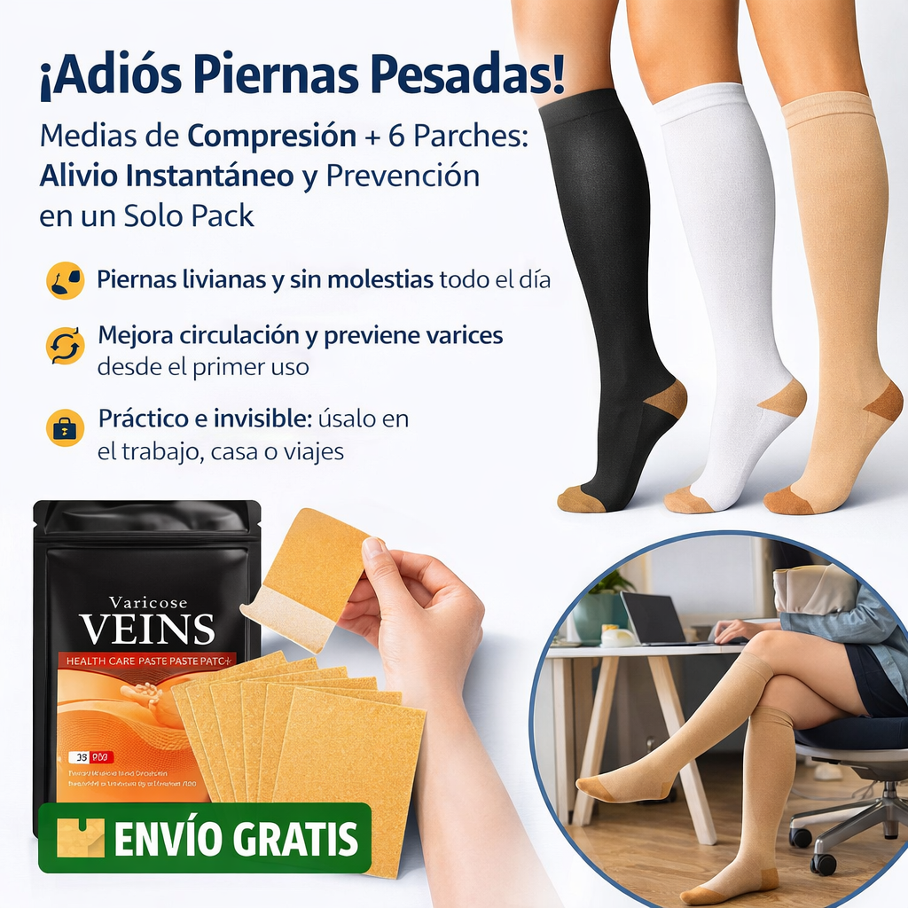 Medias de Compresión + 6 Parches Adios Varices GRATIS